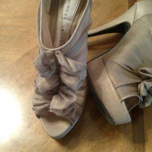 Awesome silk taupe bowed heels.